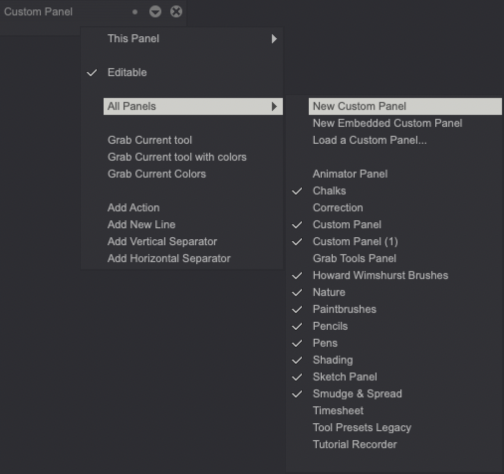 Newly created Custom Panel