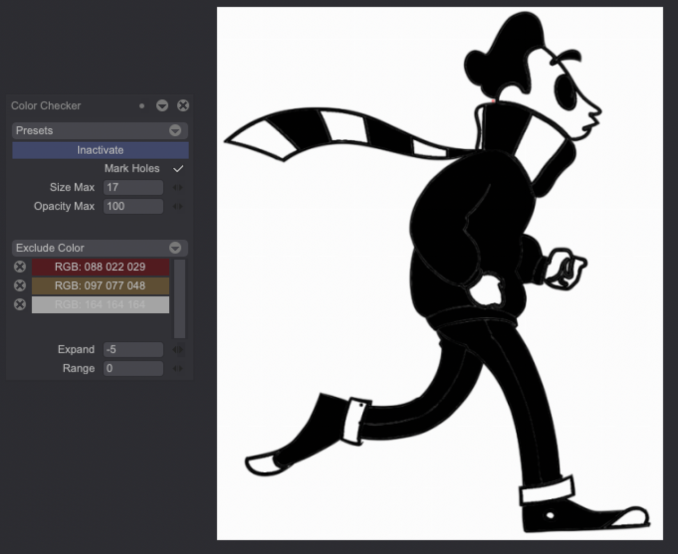 Color Checker Exclude option with negative values