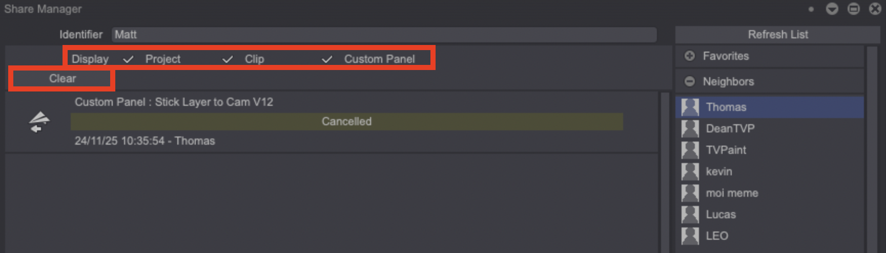 Display settings and clearing the file list