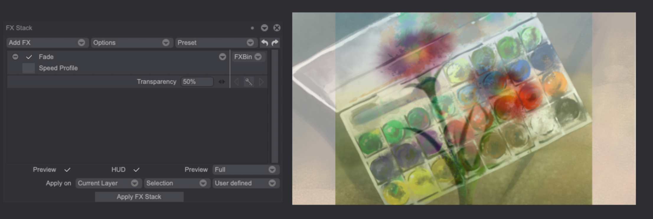 Fade effect applied