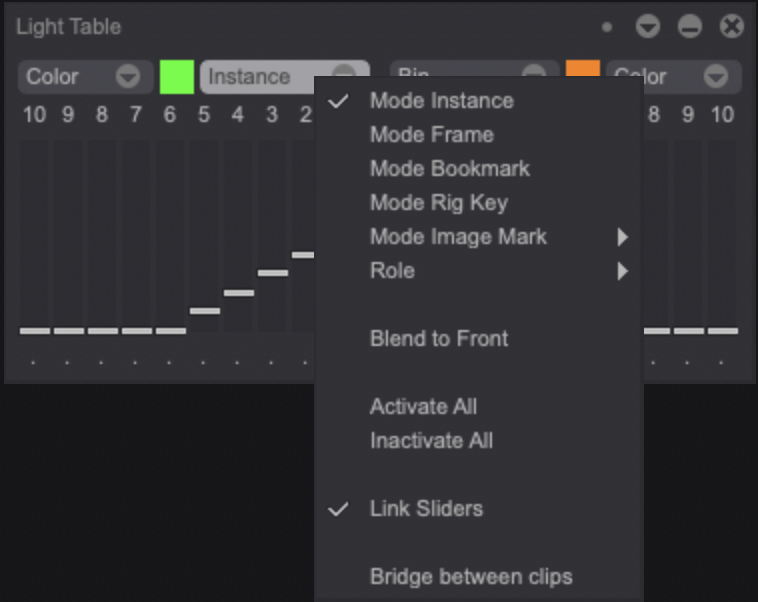 Light Table instance drop down menu