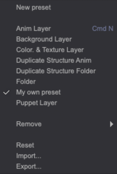 Presets list