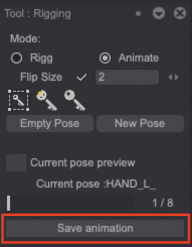 Save rigged Animation button