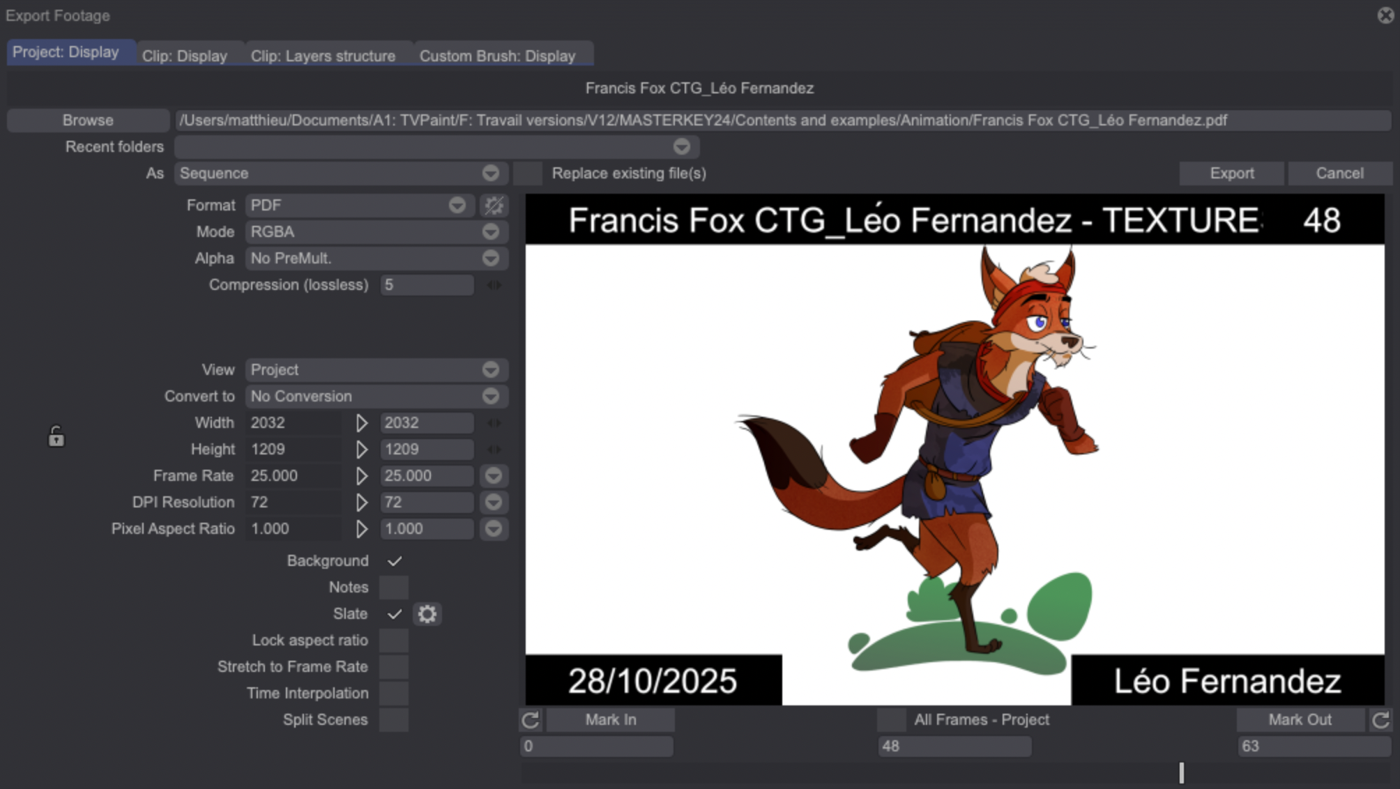 Slate on with Export Panel