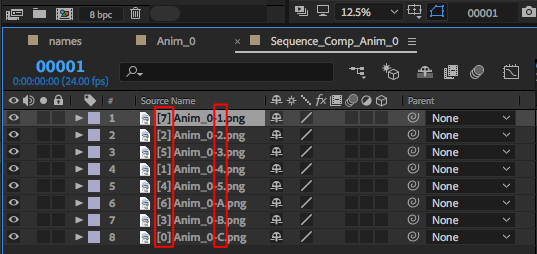 Sequence Sorting set to Names result