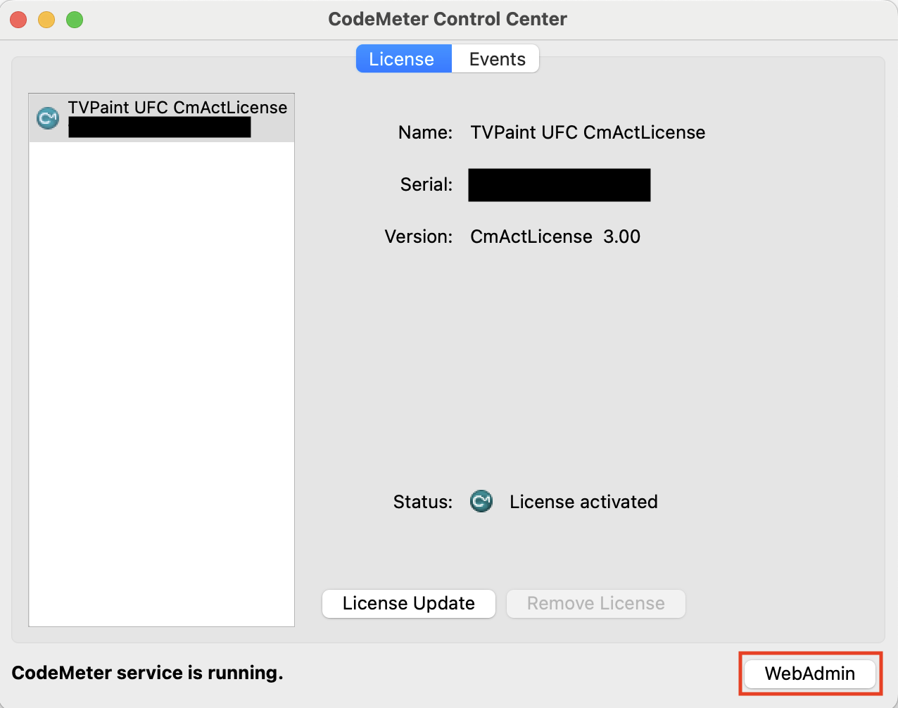 CodeMeter's Webadmin button