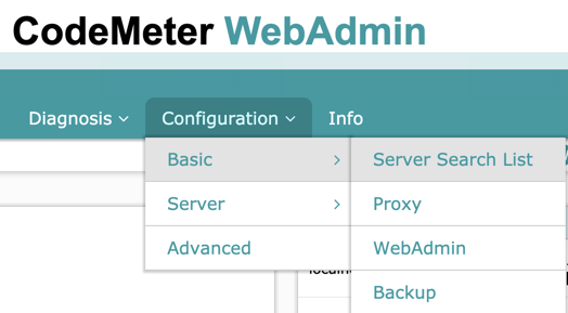 Webadmin's server search list page