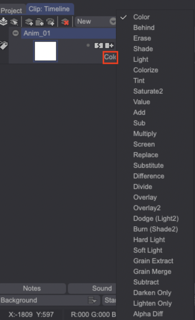 The Blending Mode menu