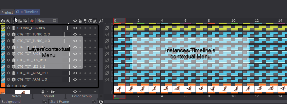 Layer stack and Timeline areas