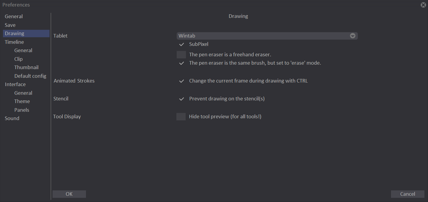 Preferences drawing tab