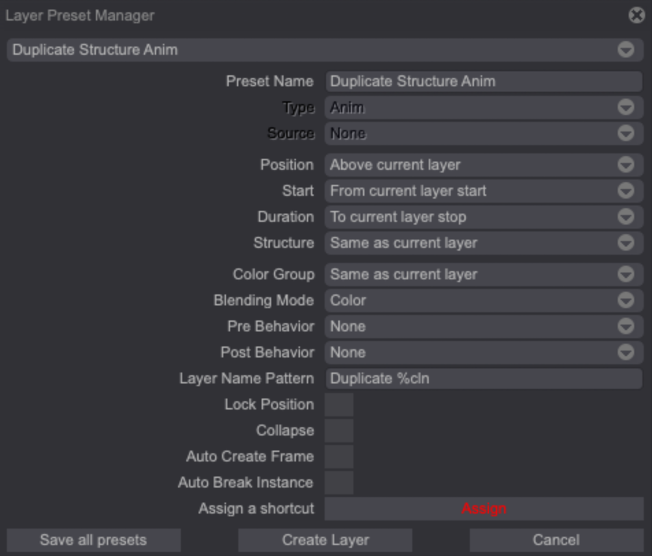 The Duplicate Structure Anim Preset