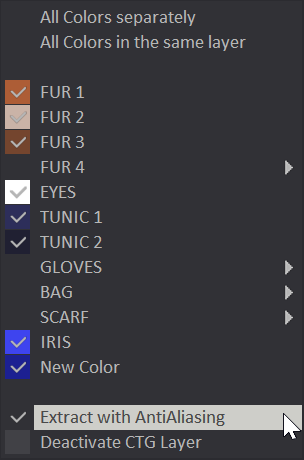 Extract colors with AA menu