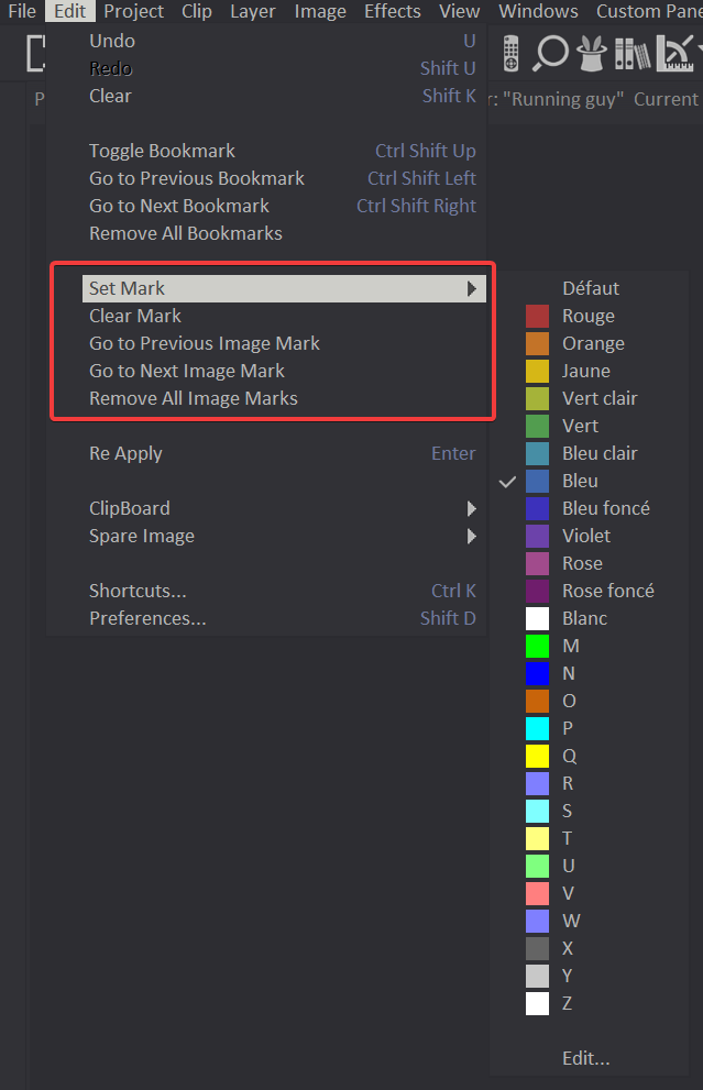 Image Marks in the Edit menu