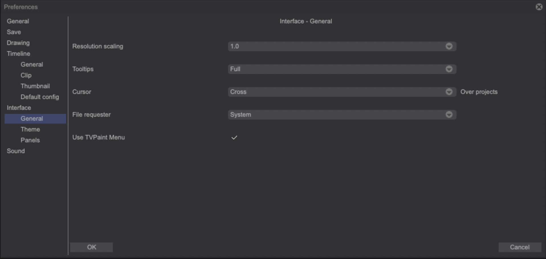 Preferences interface general tab