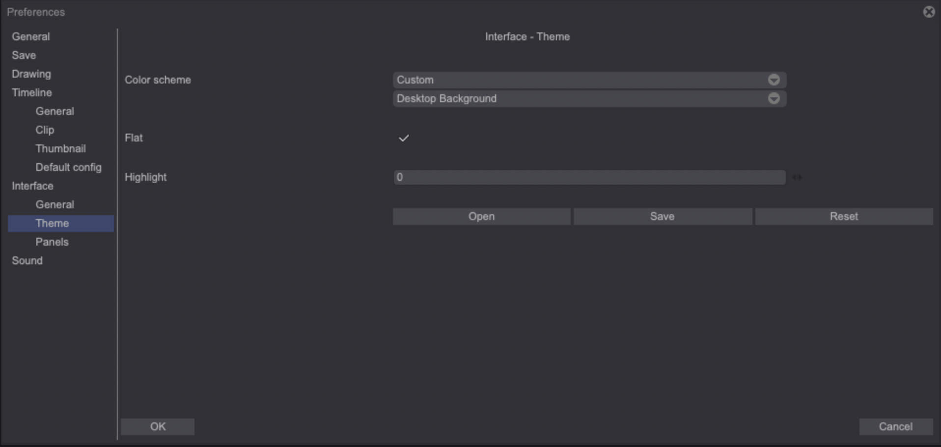 Preferences interface theme tab