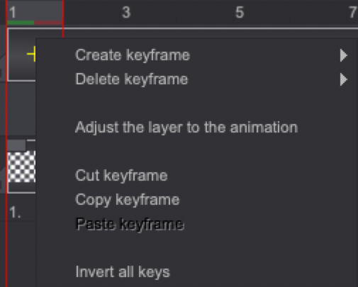 Keyframes contextual menu