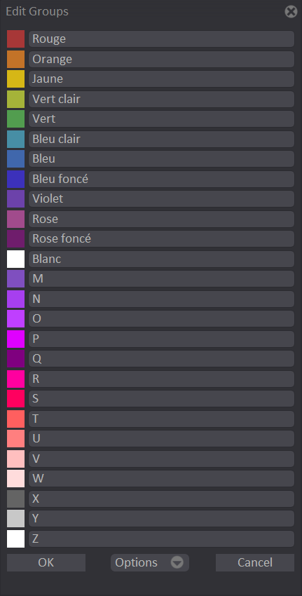 The Edit Groups panel
