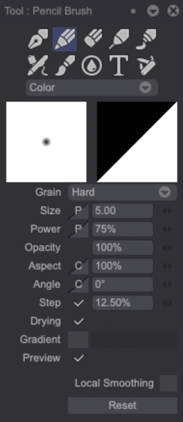 Pencil Brush settings