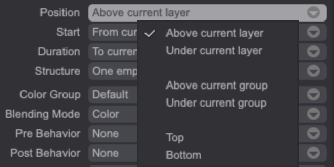 The Layer Presets Manager's Position menu