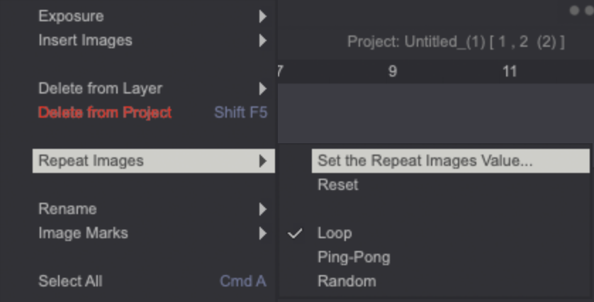 The Repeat Images menu