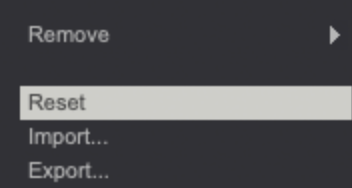 Reset, import, export presets