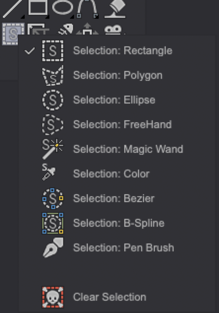 Selection tools sub-options
