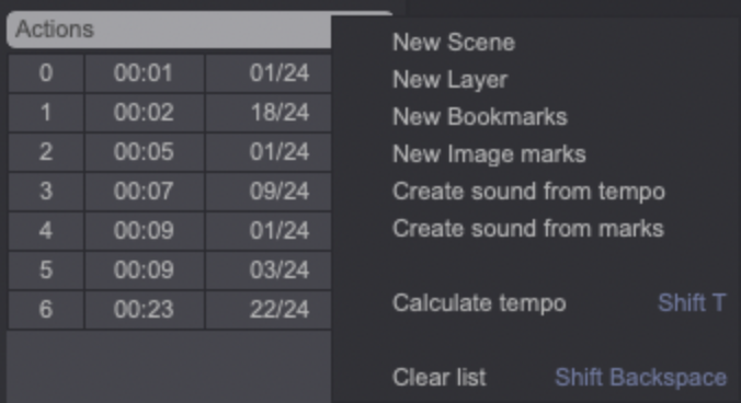 The Stopwatch panel's Actions menu