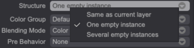 The Layer Presets Manager's Structure menu