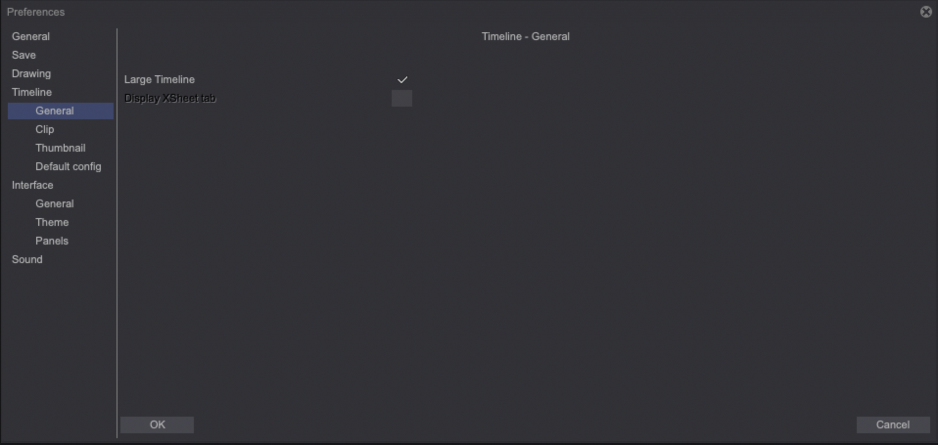 Preferences timeline general tab