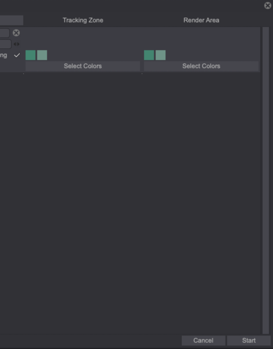 Tracking Zone and Render Area colors added