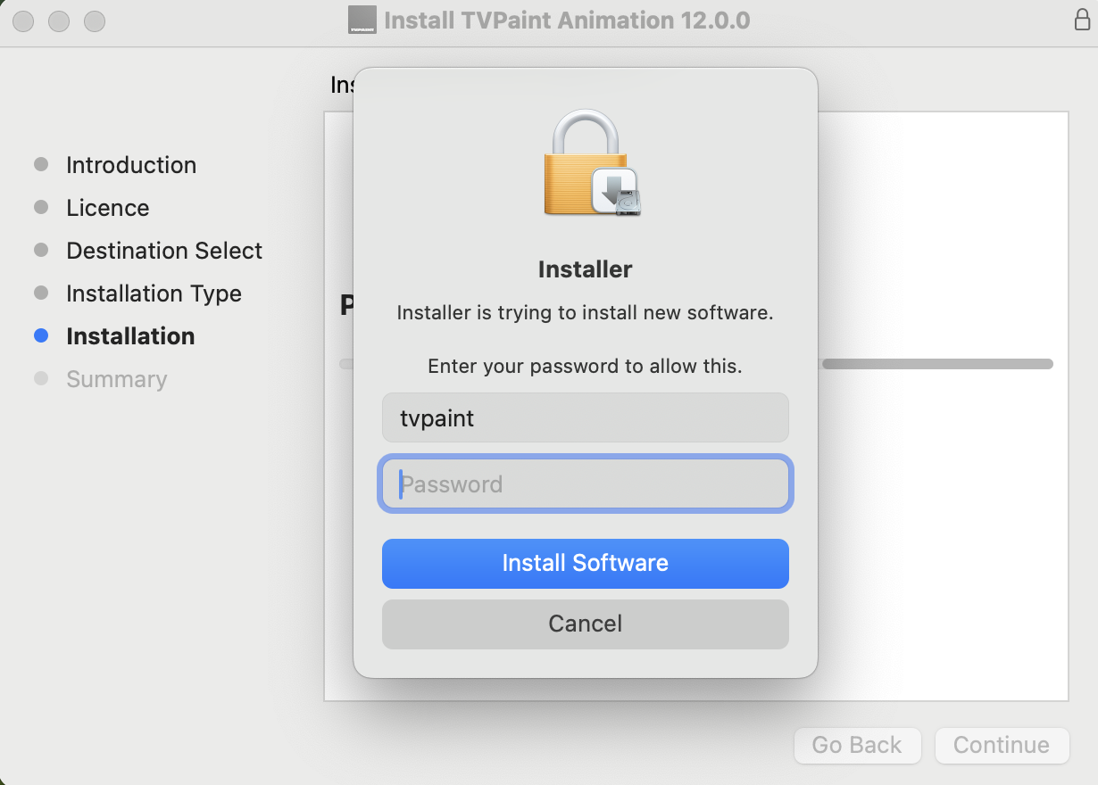 macOS installer password prompt