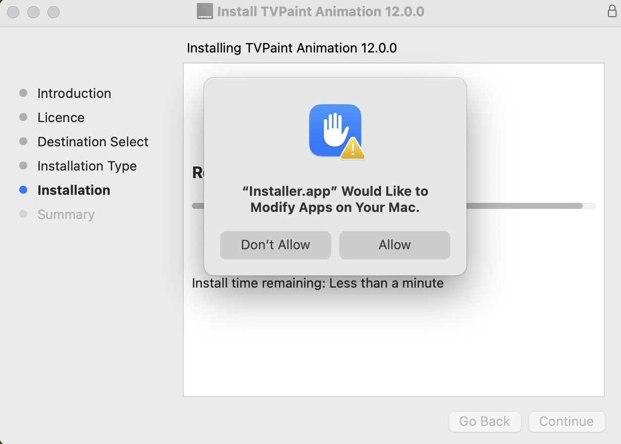 macOS installer authorization prompt