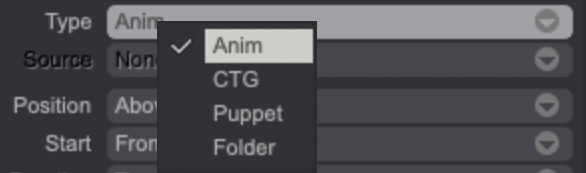The Layer Presets Manager's Type menu