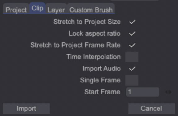 Importing a video as a Clip or Layer