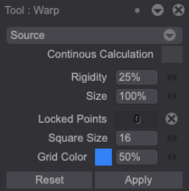 Warp tool settings